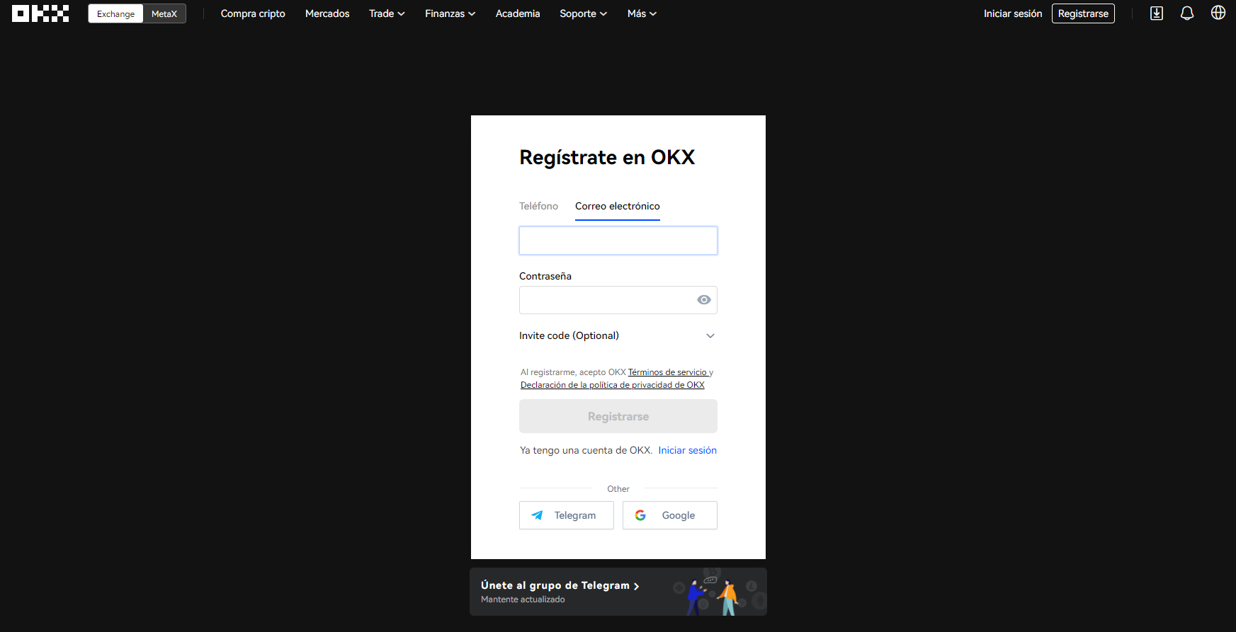 Registre una cuenta en el intercambio OKX Registre una cuenta en el intercambio OKX